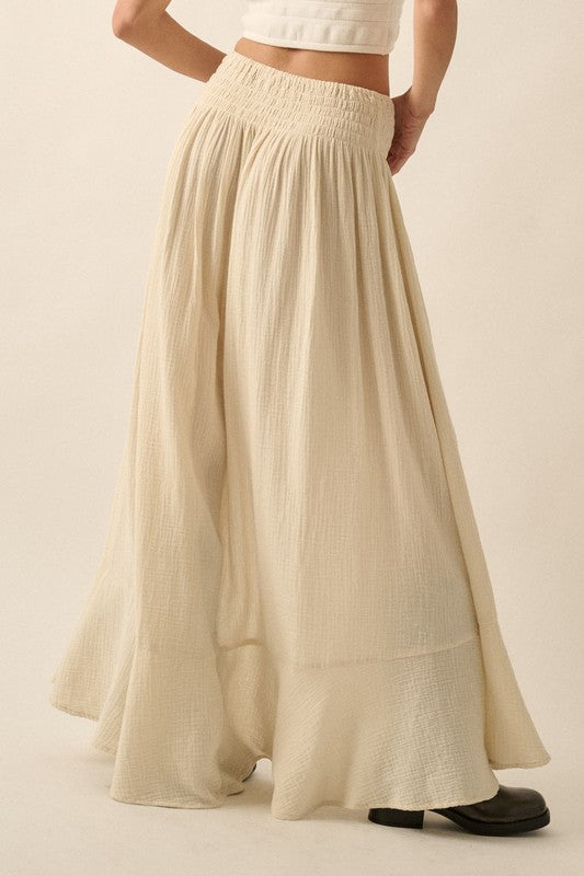 Front Slit Crepe Maxi Skirt in Cream