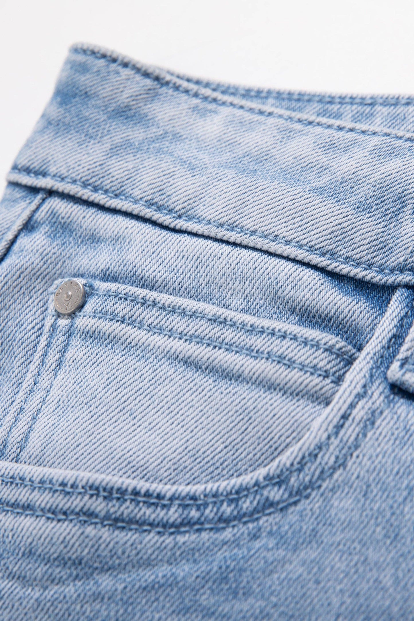 BAYEAS - HIGH RISE DRAWSTRING DENIM JEANS WITH FINISHED HEM LIGHT BLUE