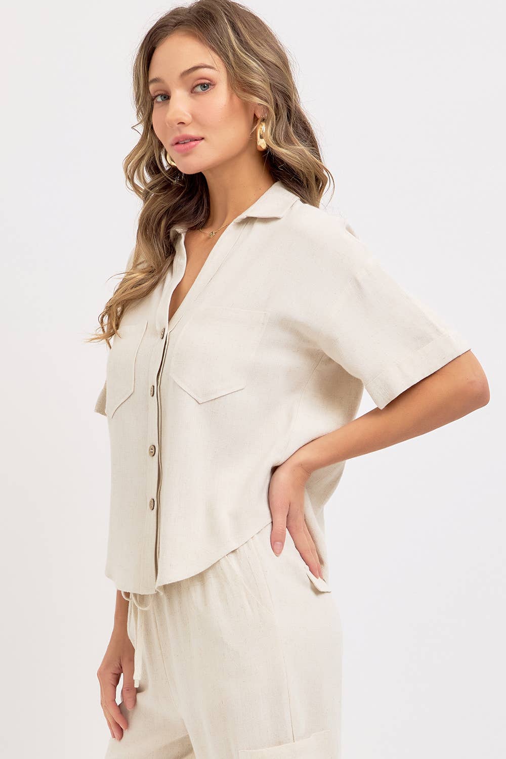 LINEN BLEND CASUAL BUTTON DOWN SHIRT