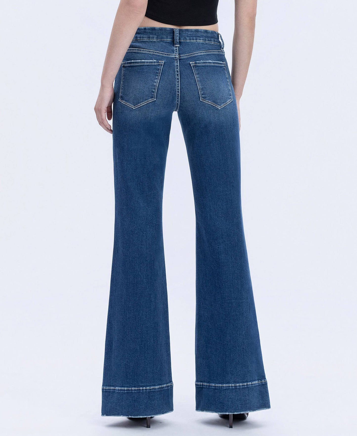VERVET by FLYING MONKEY - HIGH RISE SEAMLESS WB TROUSER HEM EASY FLARE JEANS