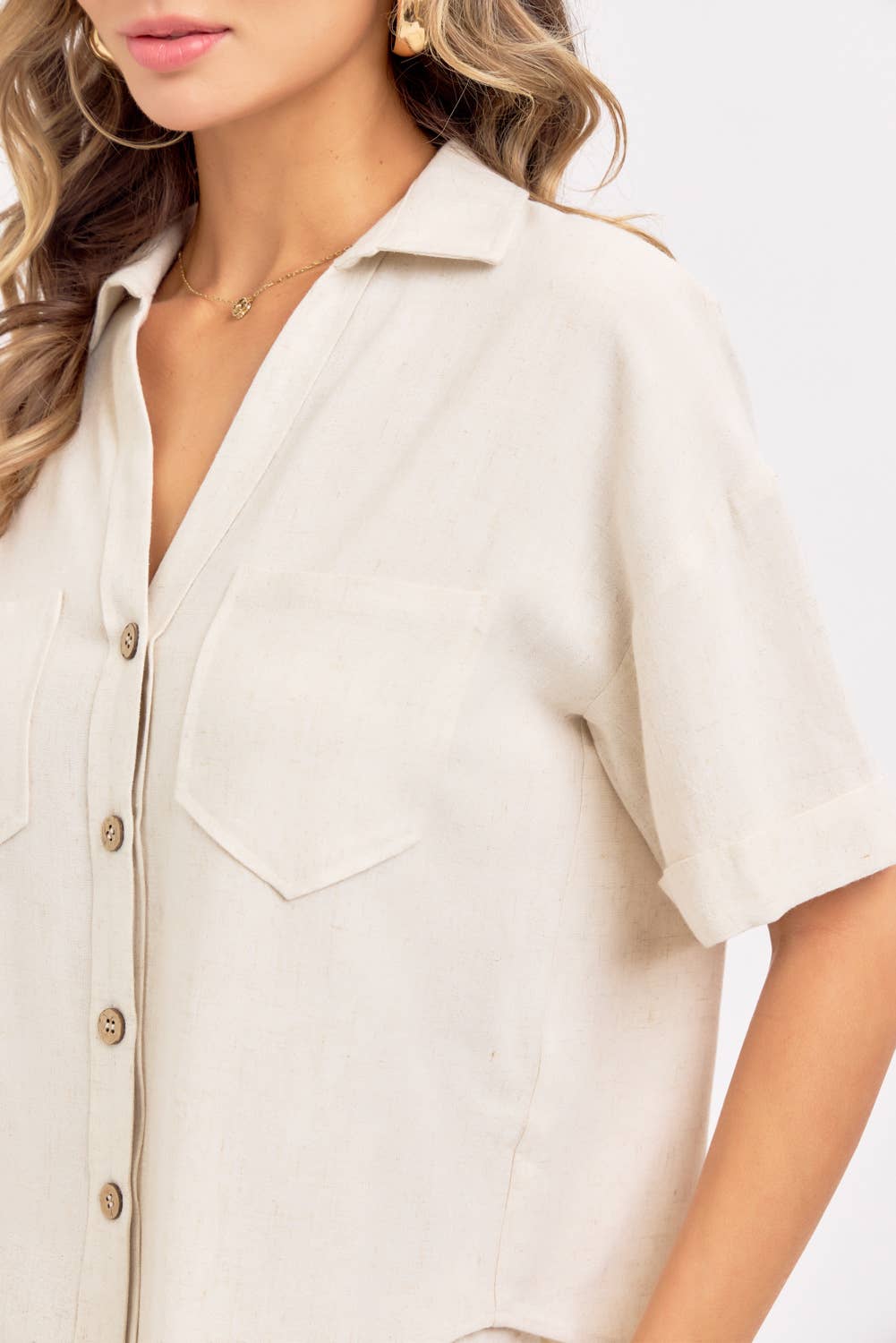 LINEN BLEND CASUAL BUTTON DOWN SHIRT