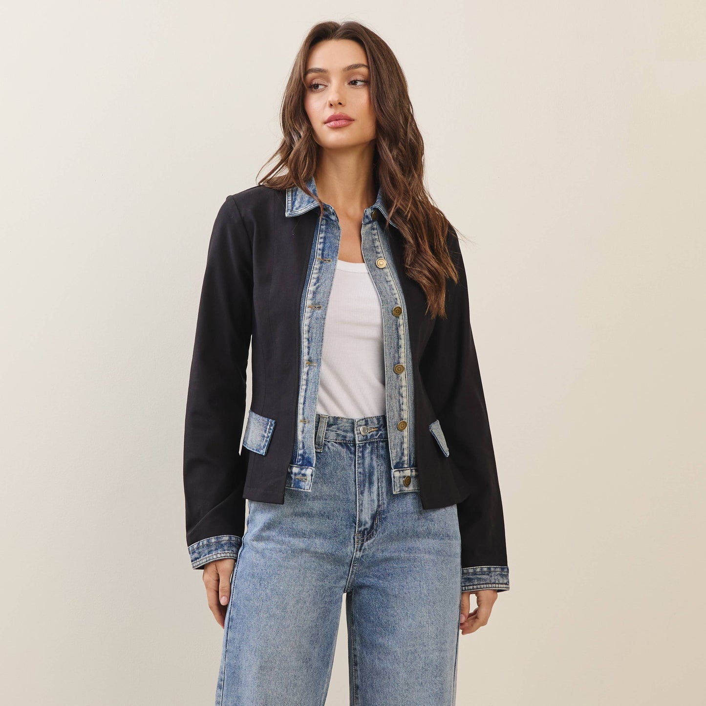 Able - Denim trim jacket: Black