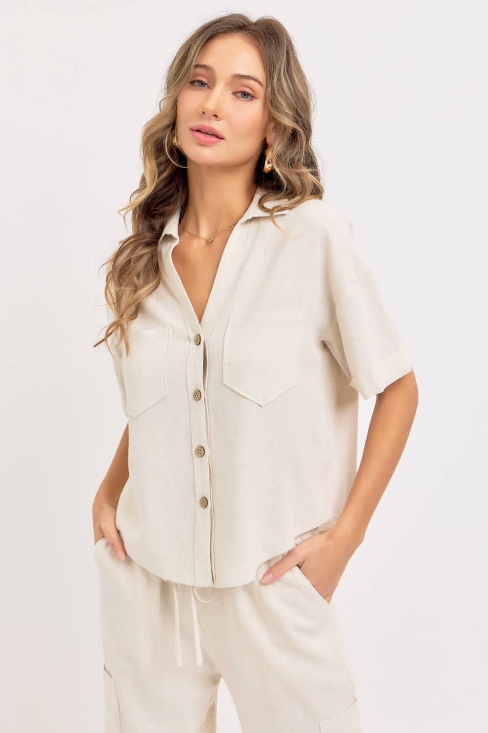 LINEN BLEND CASUAL BUTTON DOWN SHIRT