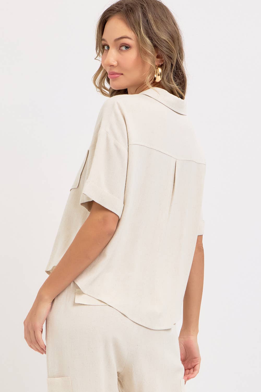 LINEN BLEND CASUAL BUTTON DOWN SHIRT