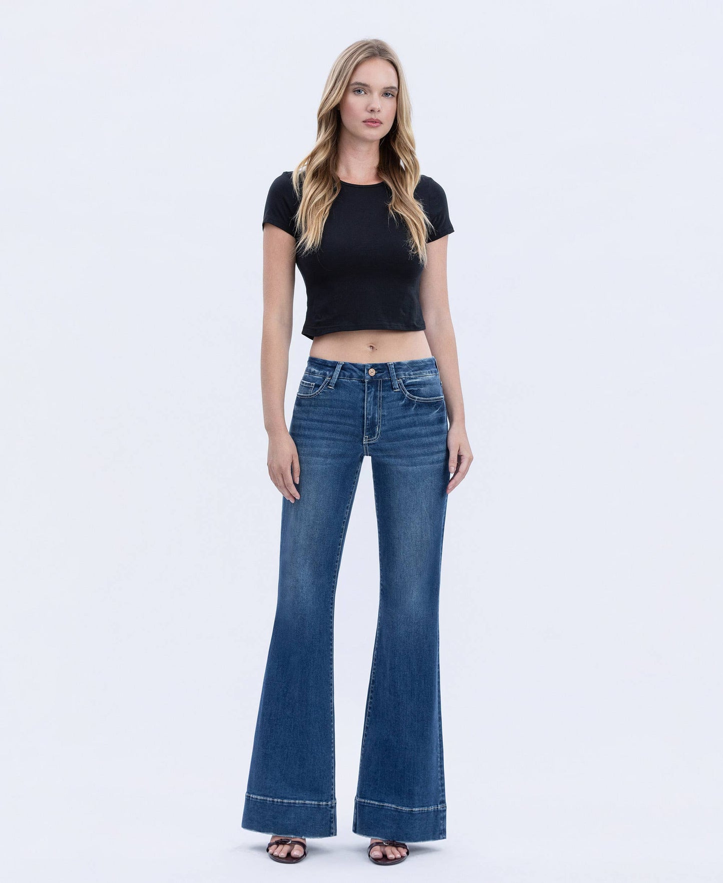 VERVET by FLYING MONKEY - HIGH RISE SEAMLESS WB TROUSER HEM EASY FLARE JEANS