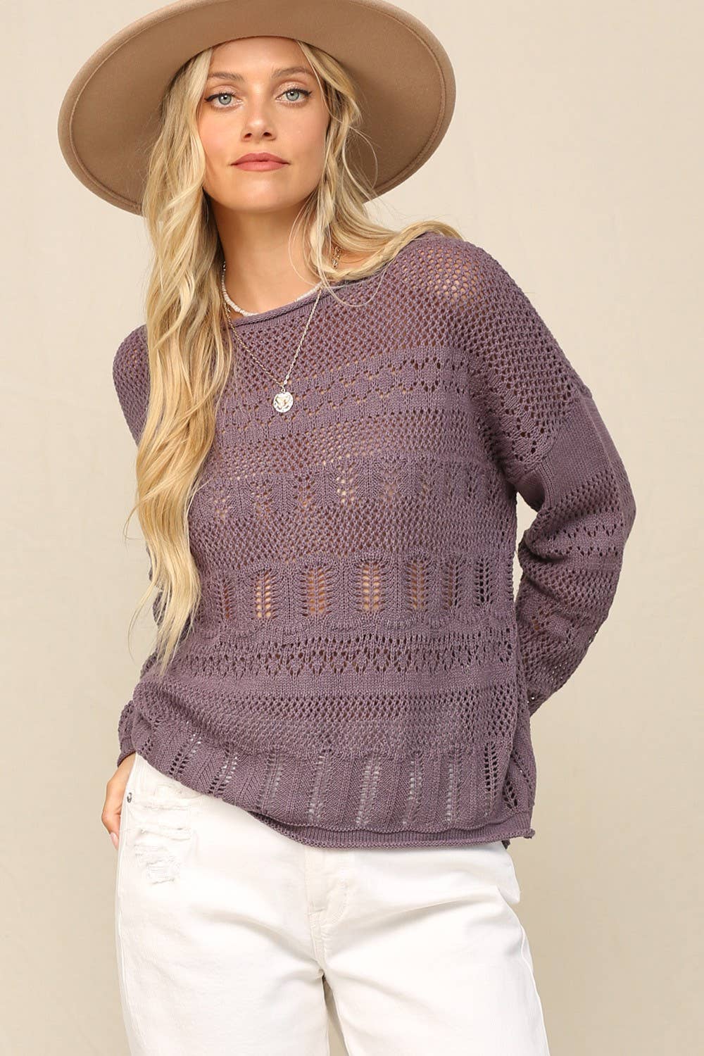 KyeMi - Sweater In Pointelle With Dolman: Purple