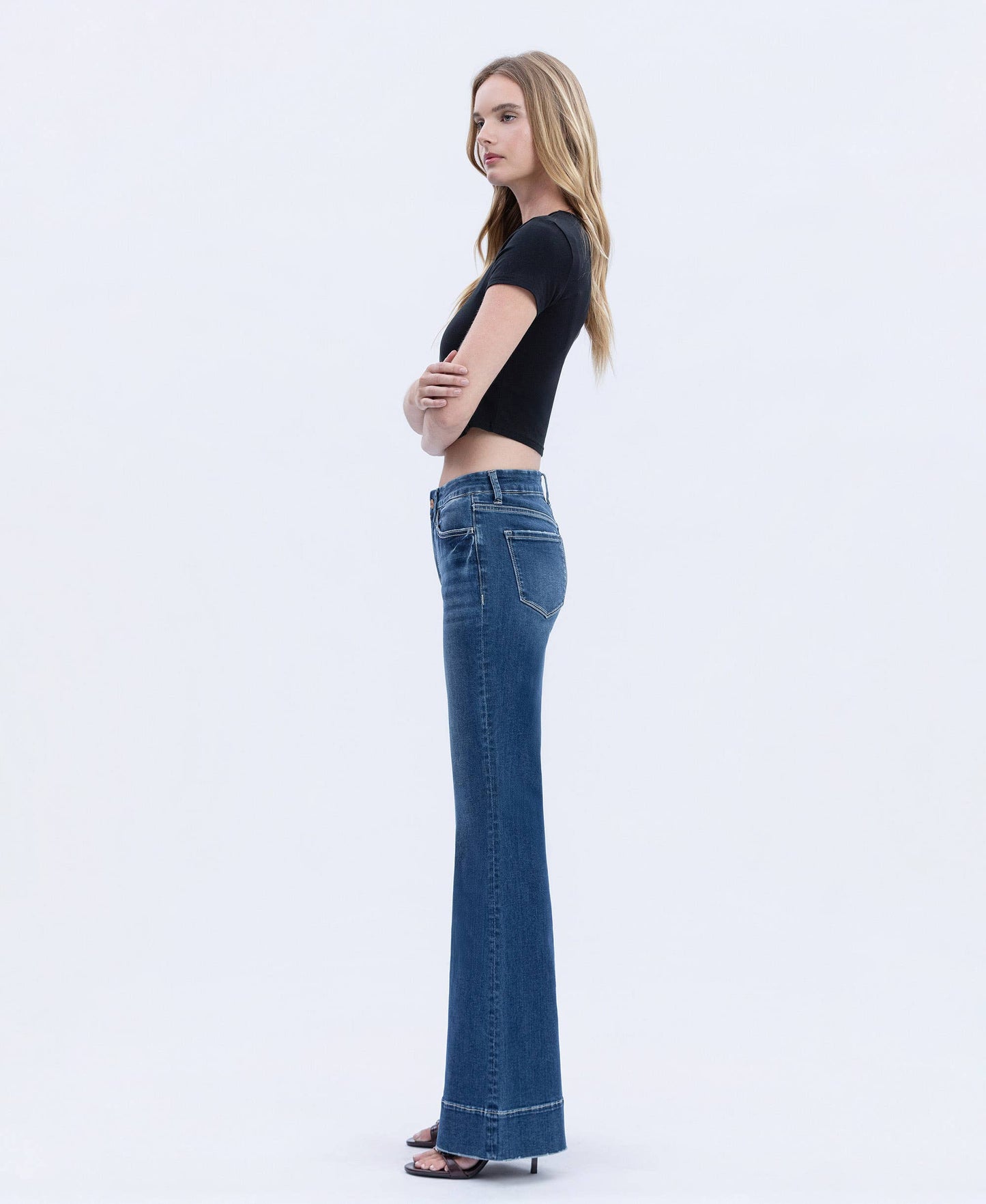 VERVET by FLYING MONKEY - HIGH RISE SEAMLESS WB TROUSER HEM EASY FLARE JEANS