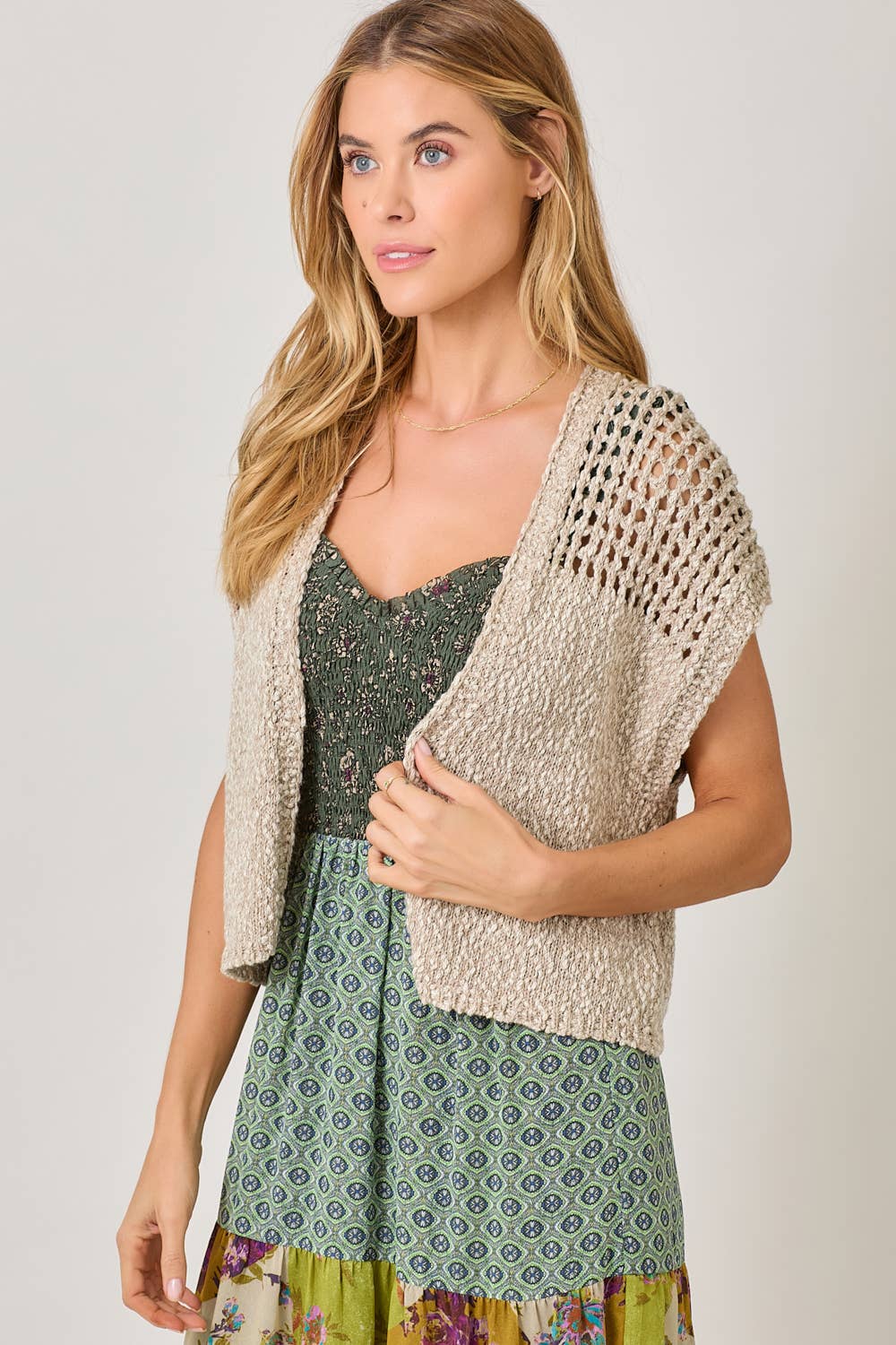 Mystree - Open Front Knit Cardigan: Oatmeal