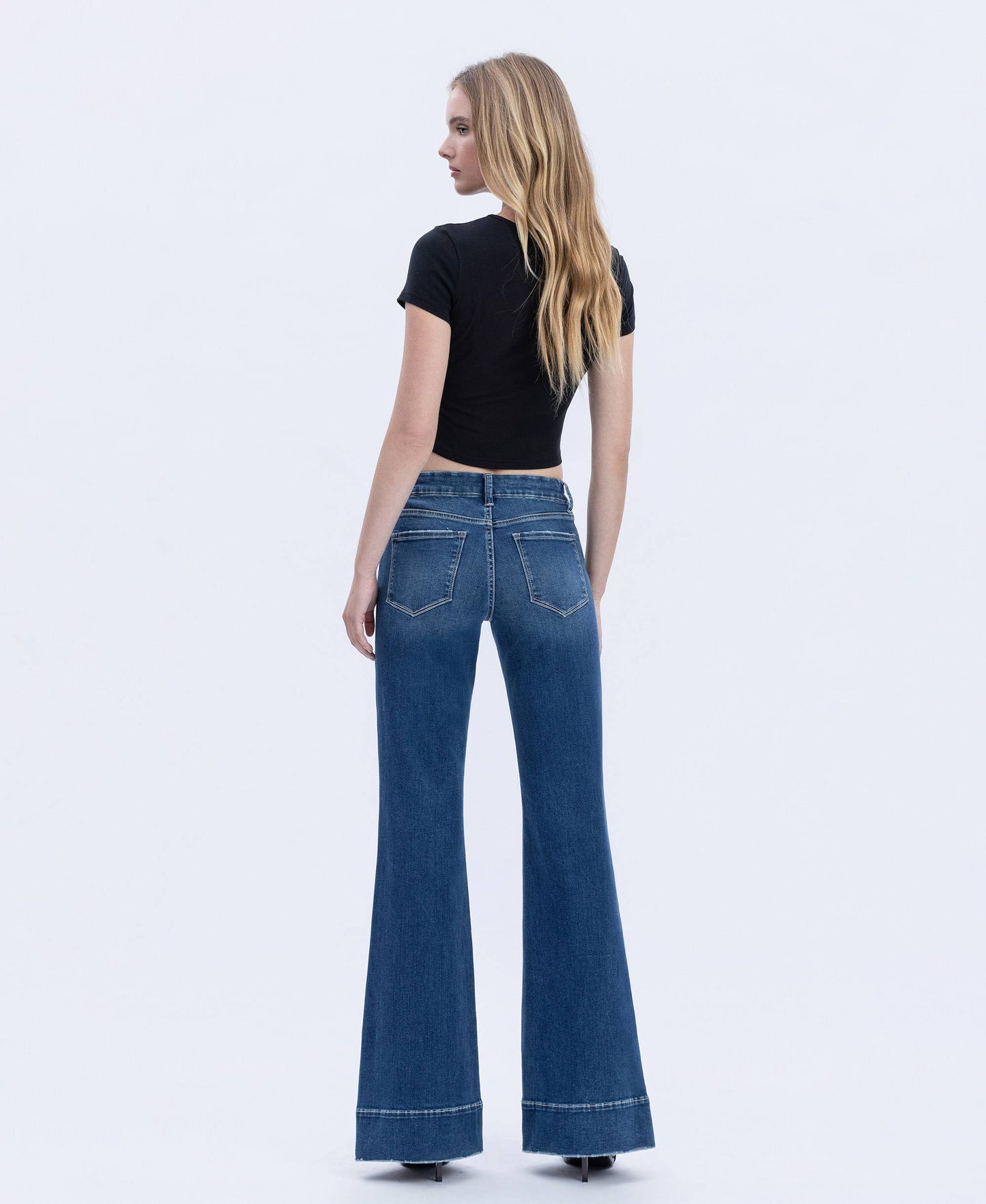 VERVET by FLYING MONKEY - HIGH RISE SEAMLESS WB TROUSER HEM EASY FLARE JEANS