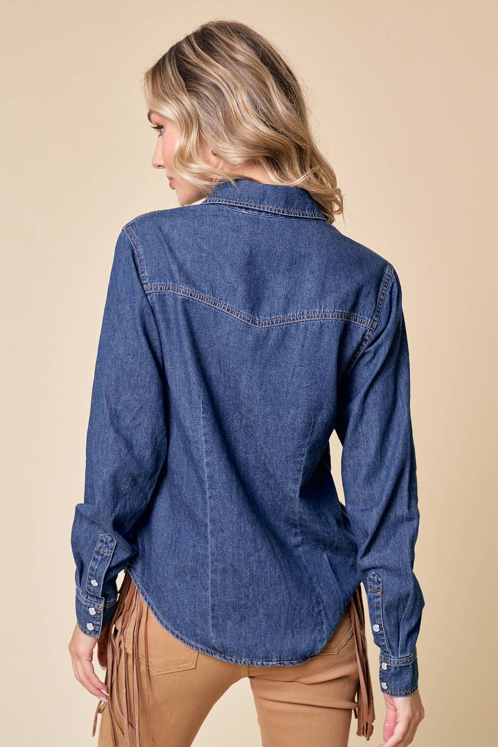 Western Dark Wash Snap Button Denim Shirt