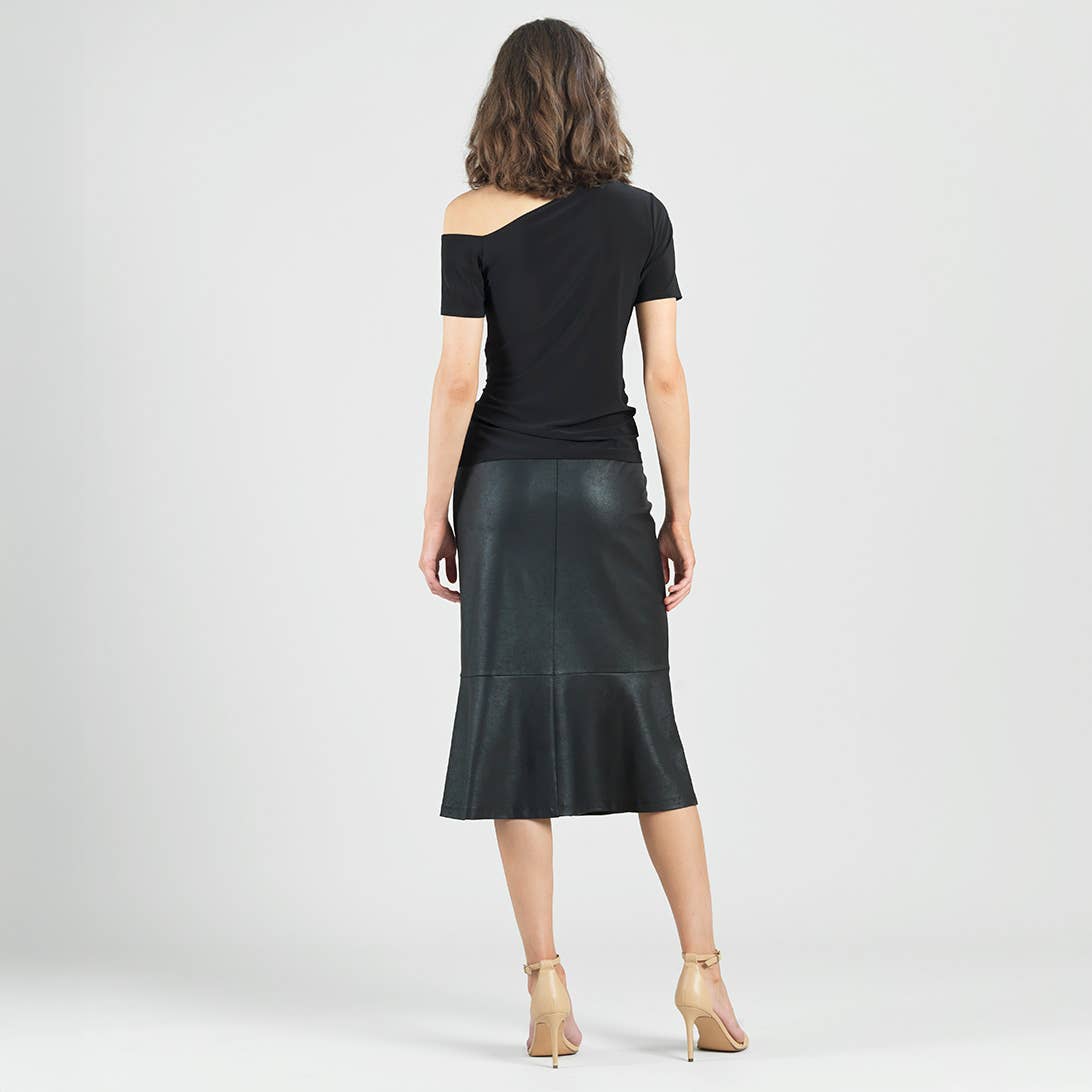 Clara Sunwoo - T294 - Angular Drape Neck Off Shoulder Top - Black: Black / XL