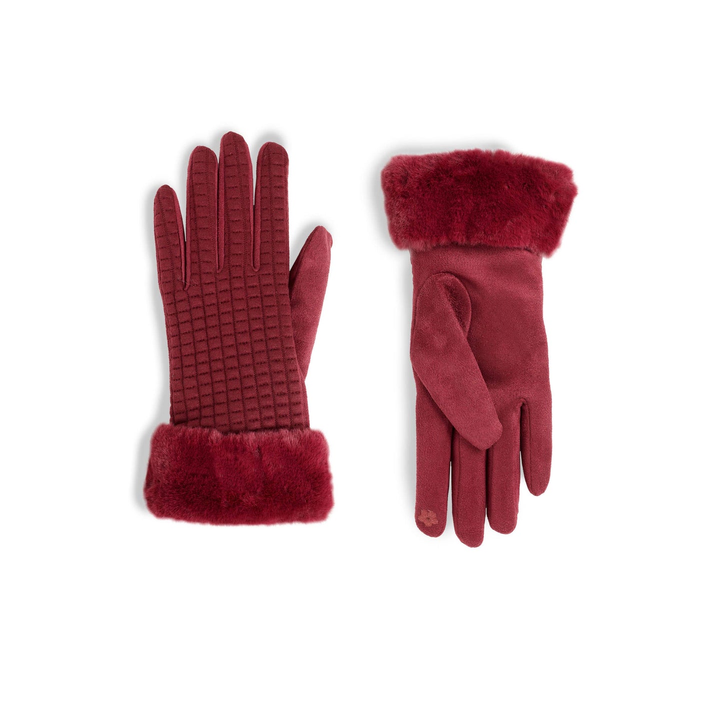 COCO + CARMEN - Fur Cuff Quilt Touchscreen Gloves: Black