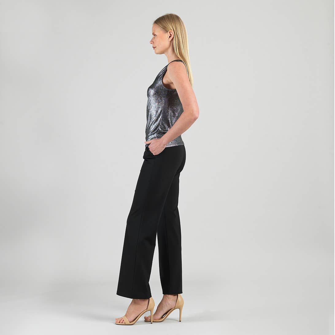 Clara Sunwoo - Metallic Shimmer - Cowl Neck Draped Tank: Gunmetal