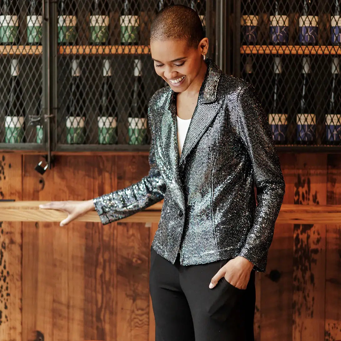 Clara Sunwoo - Sequin Knit - Modern Button Blazer: Gunmetal