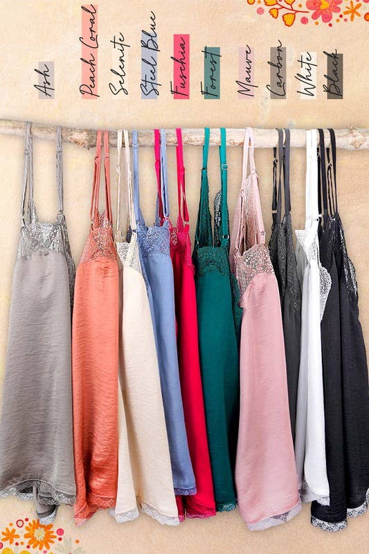 Solid V-neck Lace Camisole with Adjustable Straps: Mauve