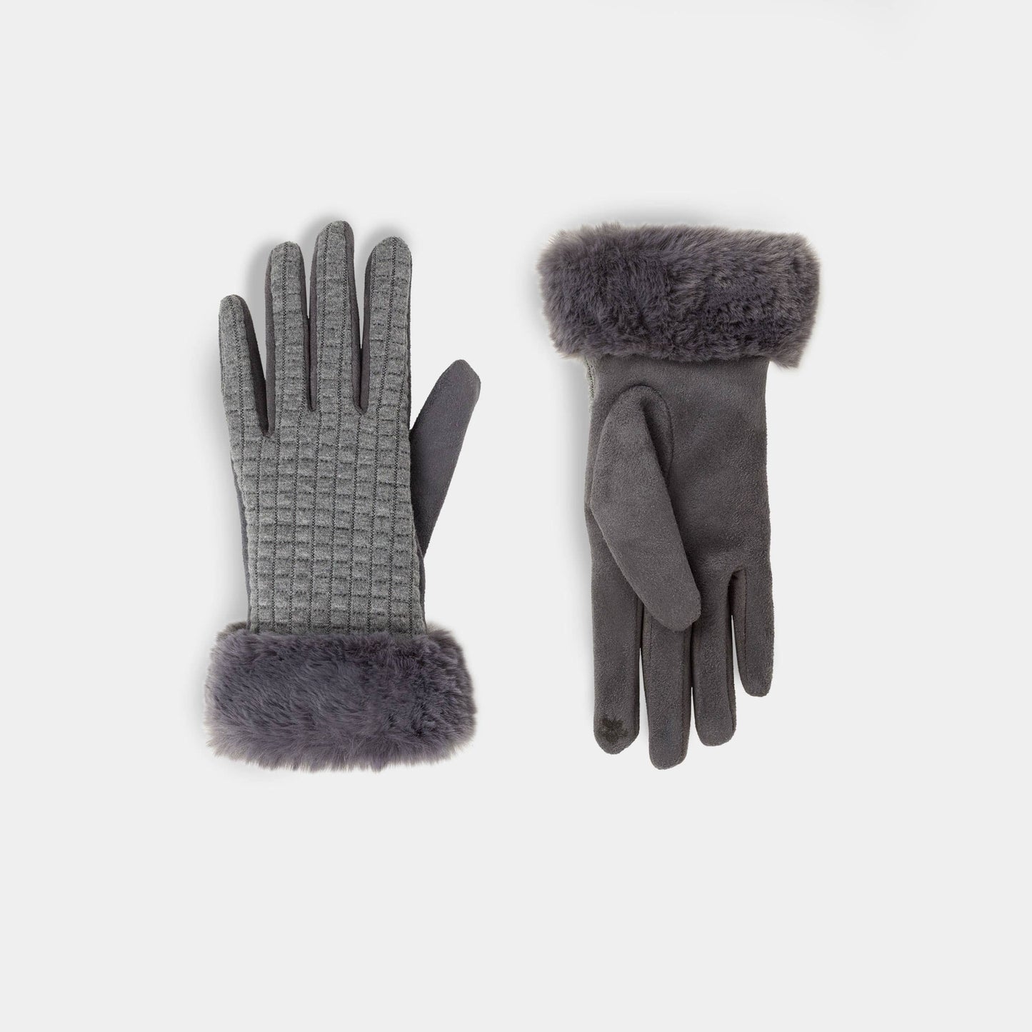 COCO + CARMEN - Fur Cuff Quilt Touchscreen Gloves: Black