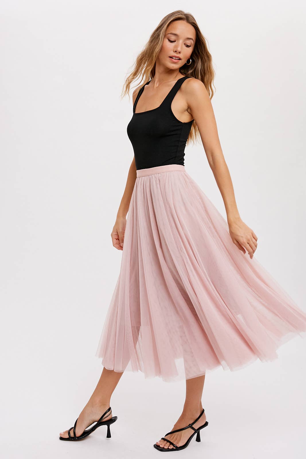 TULLE MIDI SKIRT: DUSTY PINK