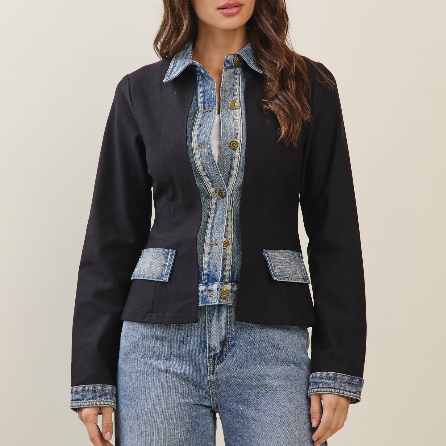 Able - Denim trim jacket: Black