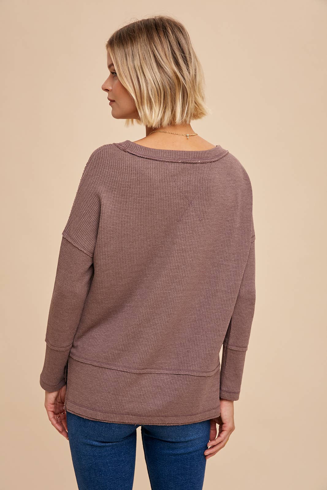 In Loom - BABY THERMAL KNIT WITH RAW EDGE HEM: MOCHA