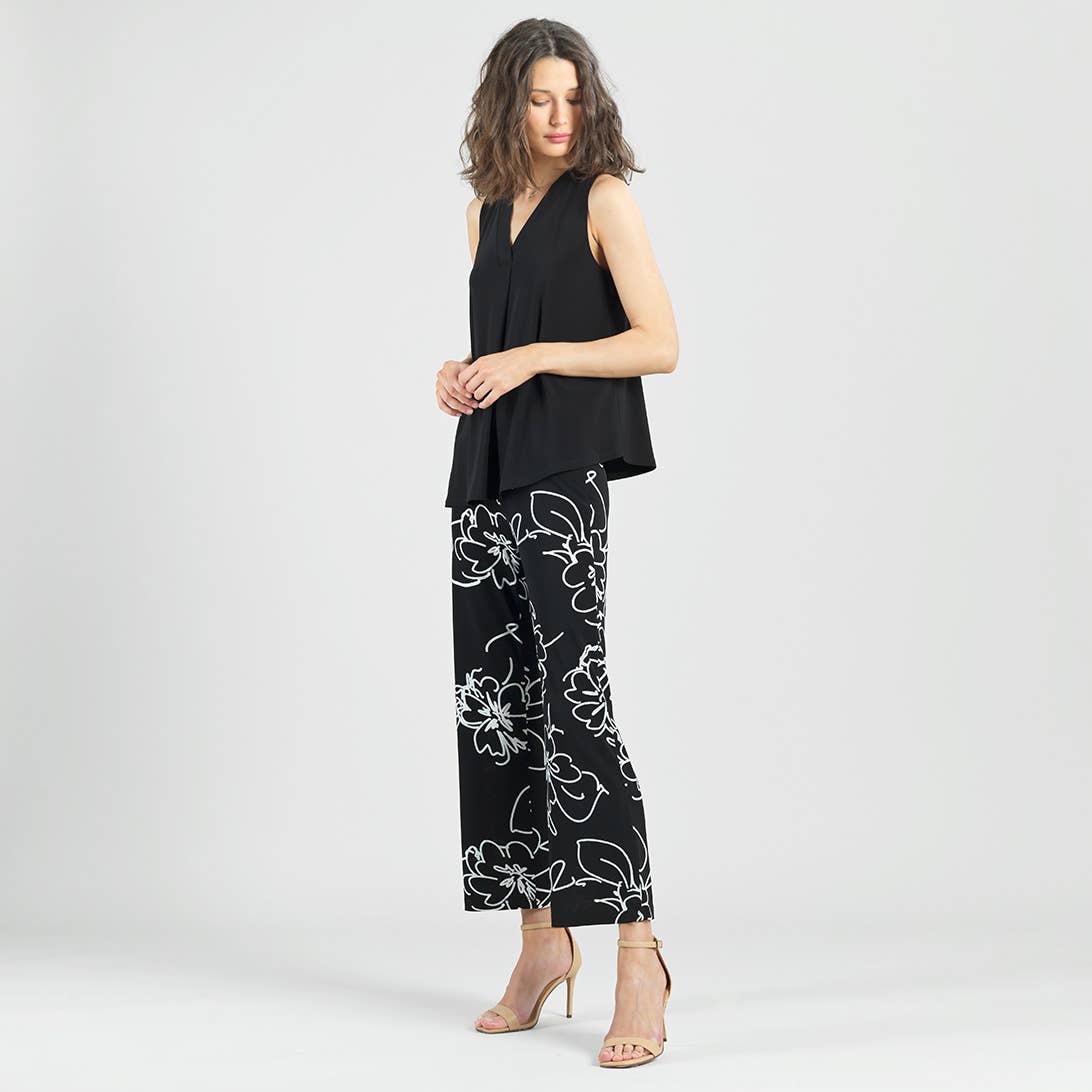 Clara Sunwoo - PT28P1 - Crepe Knit - Side Slit Ankle Pant - Blossom Sketch: Black/White / M