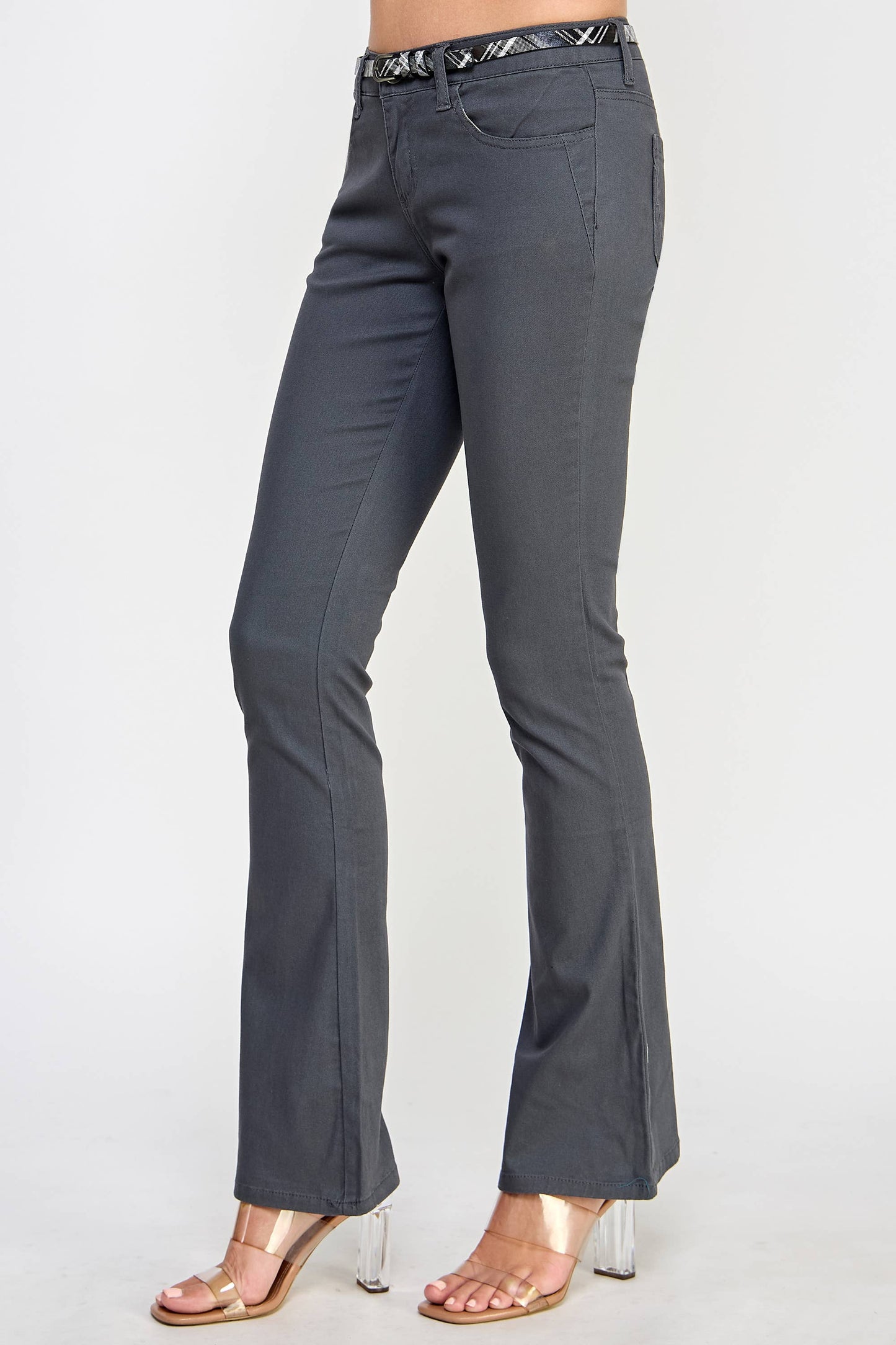 WC - BELTED TWILL BOOT CUT PANTS Charcoal