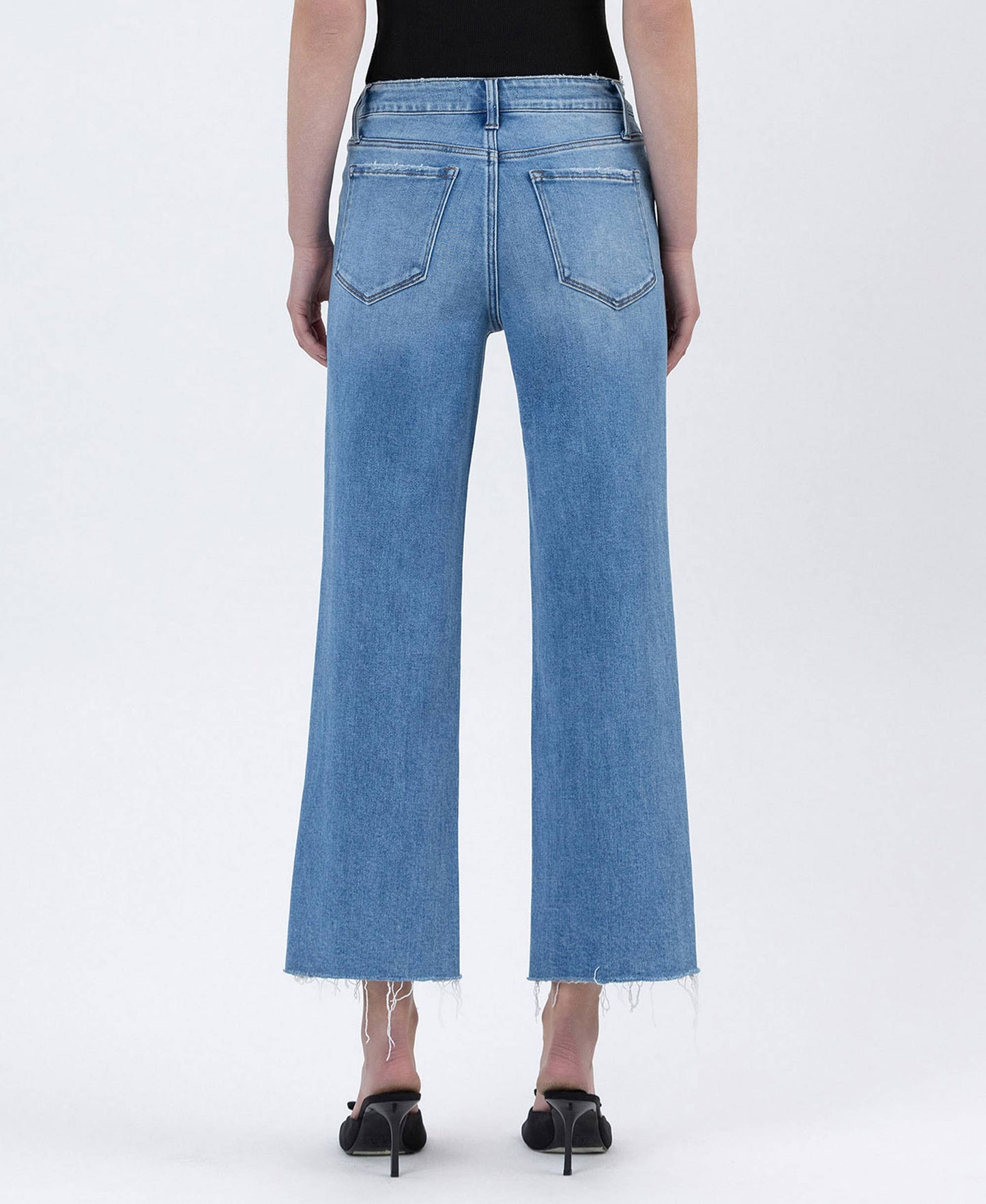 FLYING MONKEY - HIGH RISE RAW HEM CROP SLIM WIDE JEANS