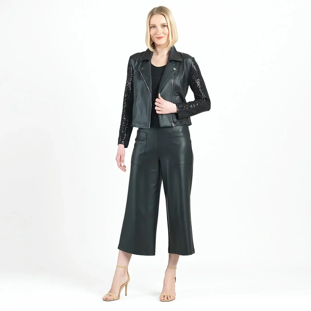 Clara Sunwoo - Sequin Knit - Liquid Leather ™ Sheen Moto Jacket: Black