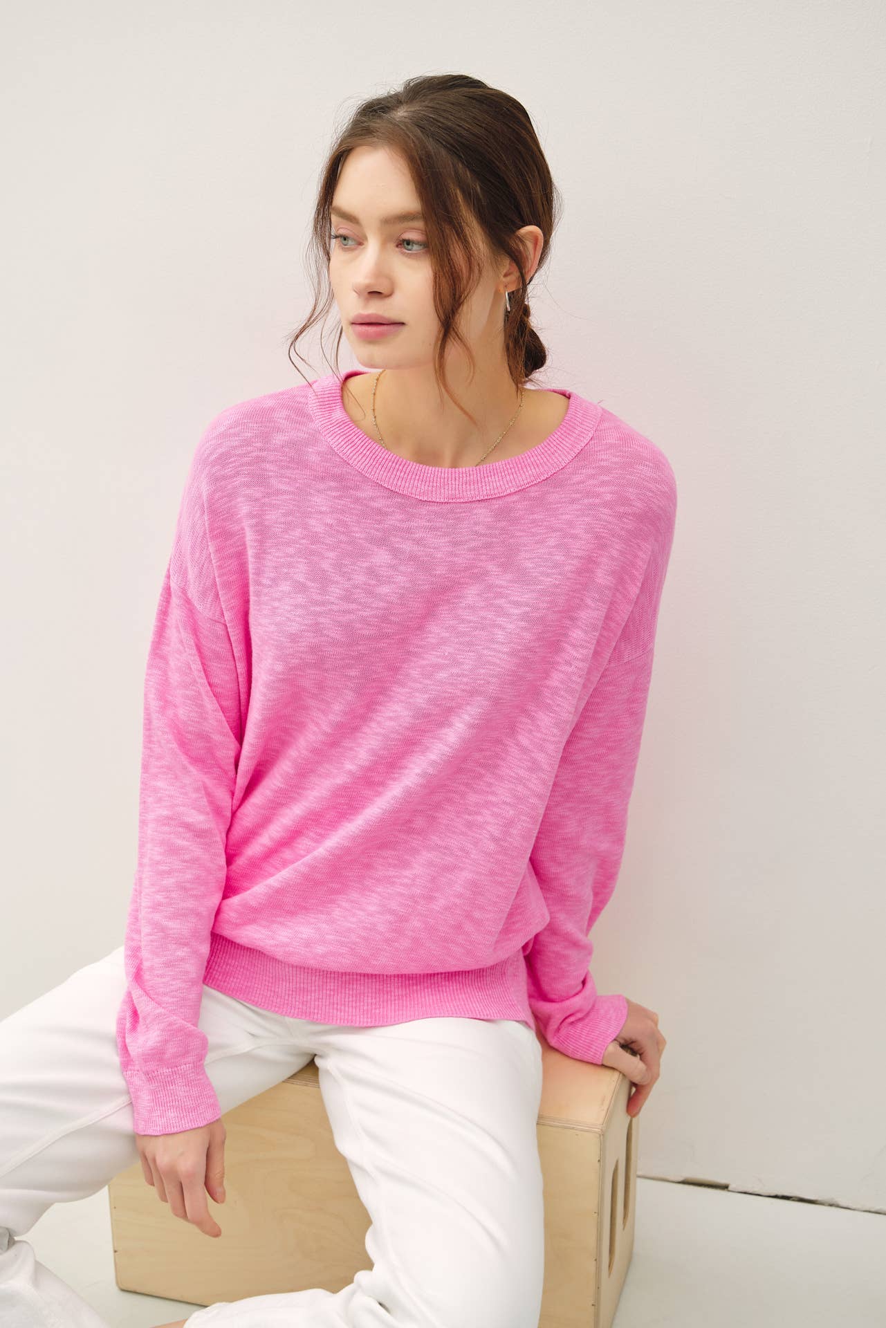 Be Cool - OVERSIZED COTTON SLUB SWEATER: Pink