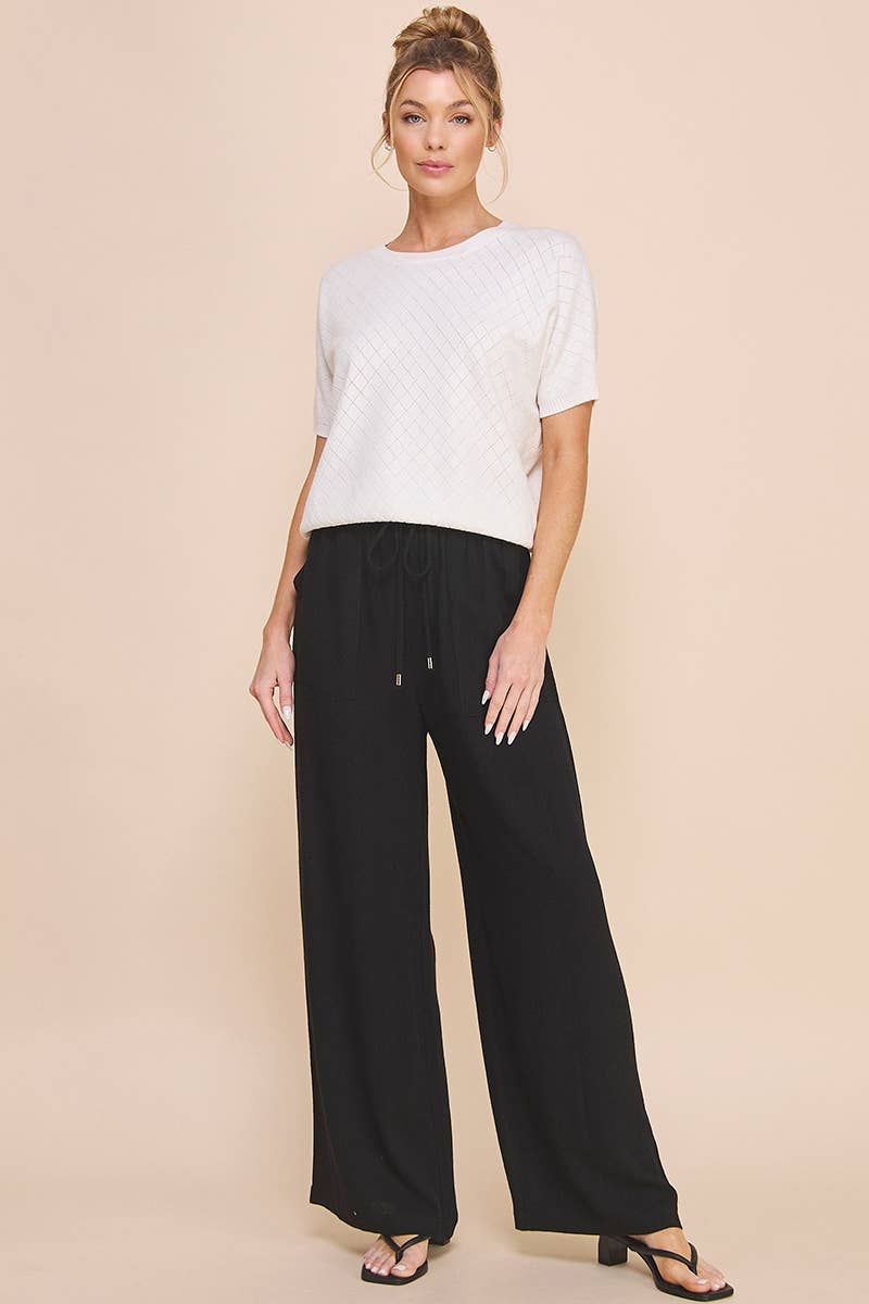 Allie Rose - Soft Linen Wide Leg Pants: Black