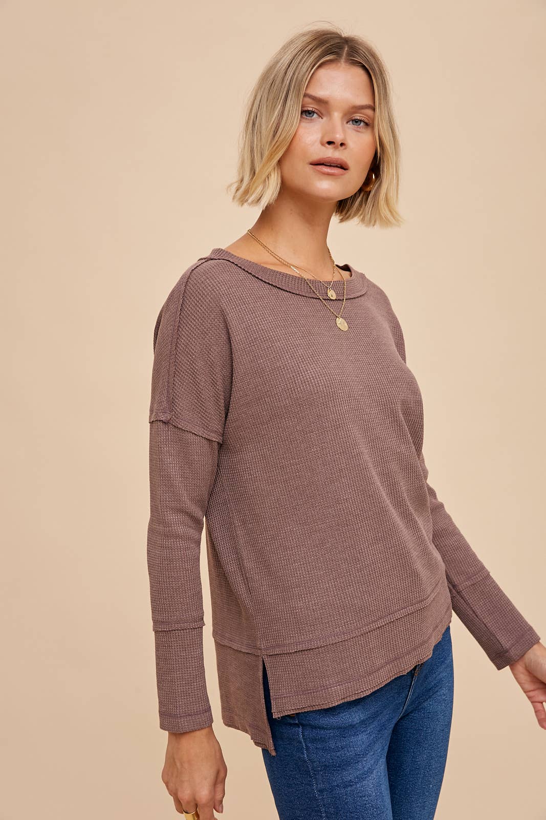 In Loom - BABY THERMAL KNIT WITH RAW EDGE HEM: MOCHA
