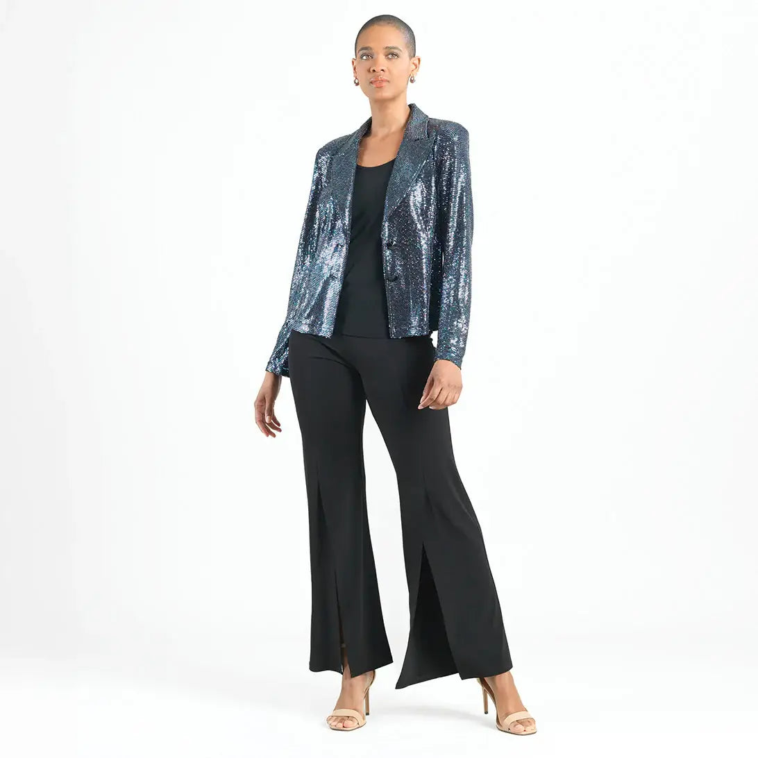 Clara Sunwoo - Sequin Knit - Modern Button Blazer: Gunmetal