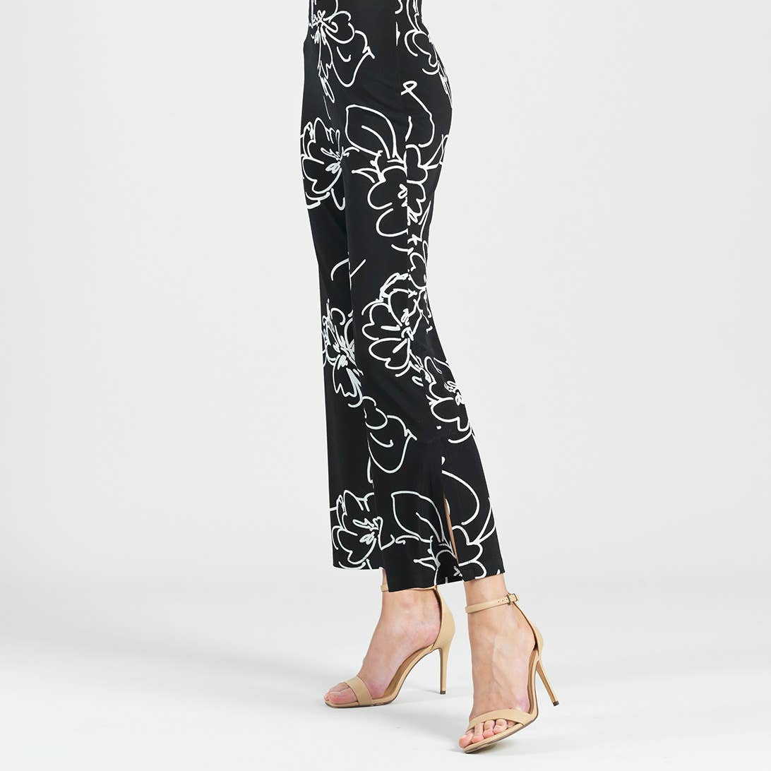 Clara Sunwoo - PT28P1 - Crepe Knit - Side Slit Ankle Pant - Blossom Sketch: Black/White / M