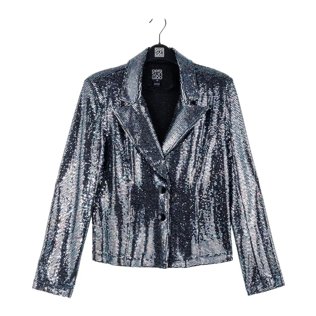 Clara Sunwoo - Sequin Knit - Modern Button Blazer: Gunmetal