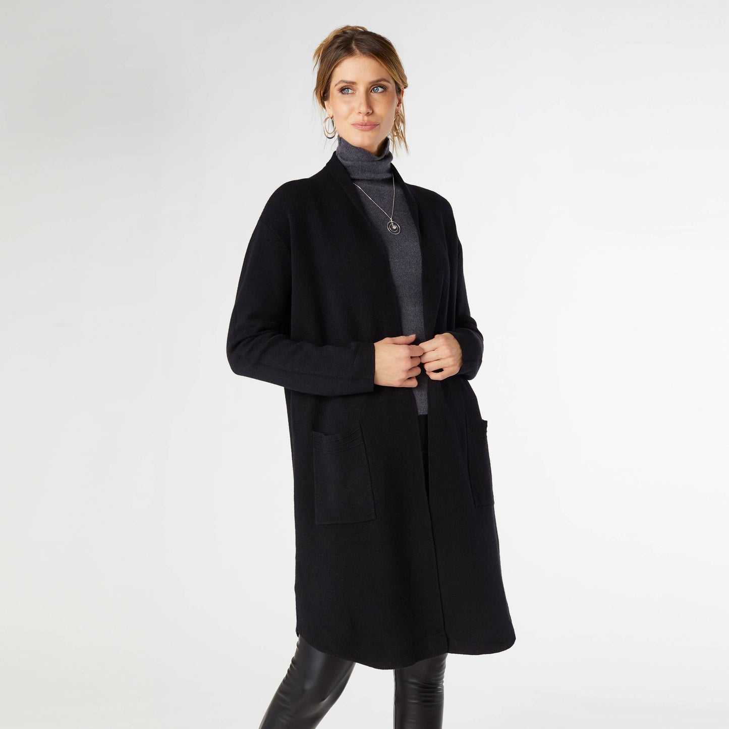COCO + CARMEN - Heavenly-Luxe Long Cardigan with Lattice Back in Black