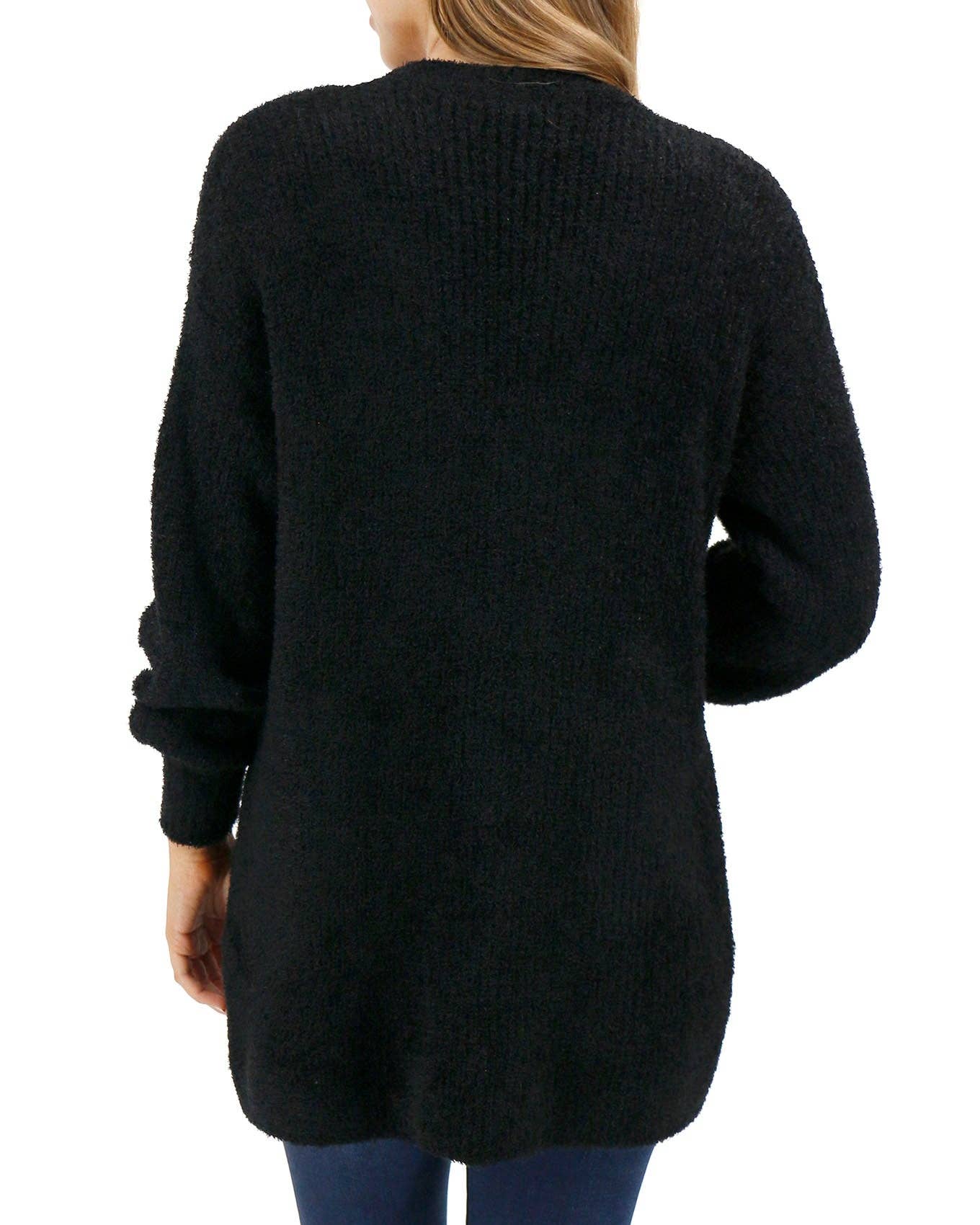 Grace and Lace - Knit Fuzzy Cardigan: Black