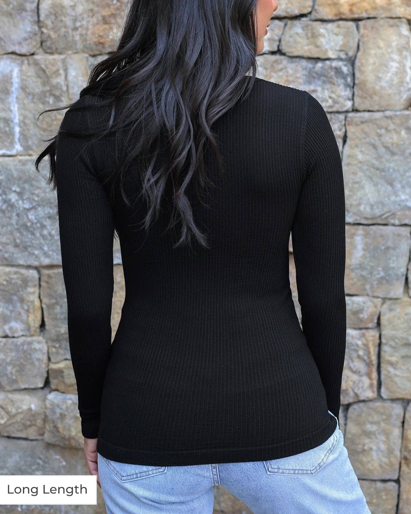 Grace and Lace - Long Length Scoop Neck Long Sleeve Brami in Black: Black