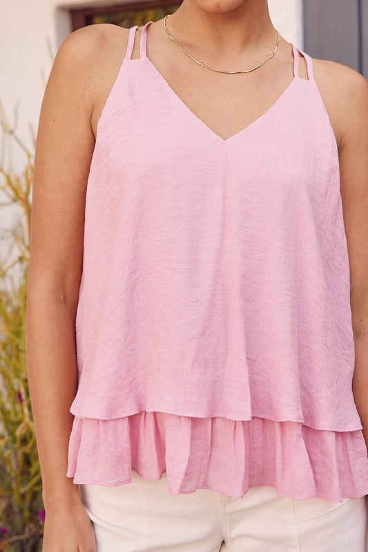 Textured Sleeveless Blouse in Layered Rufffles
