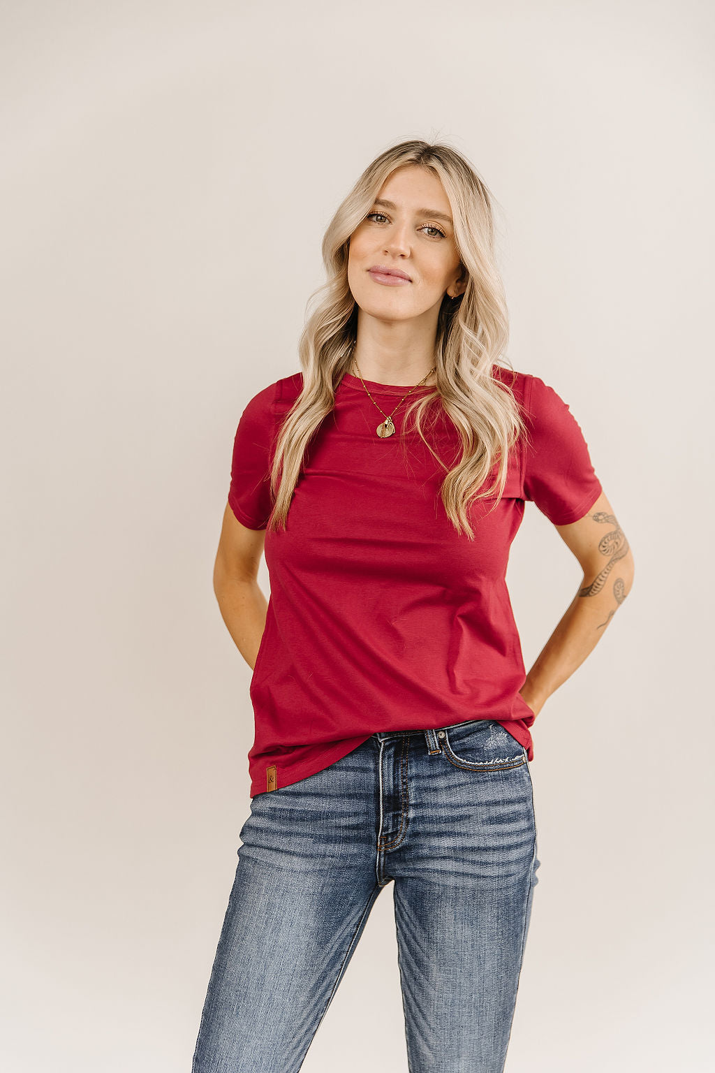 ONLINE ONLY! Ampersand Avenue Crew Neck Lulu Tee - Burgundy