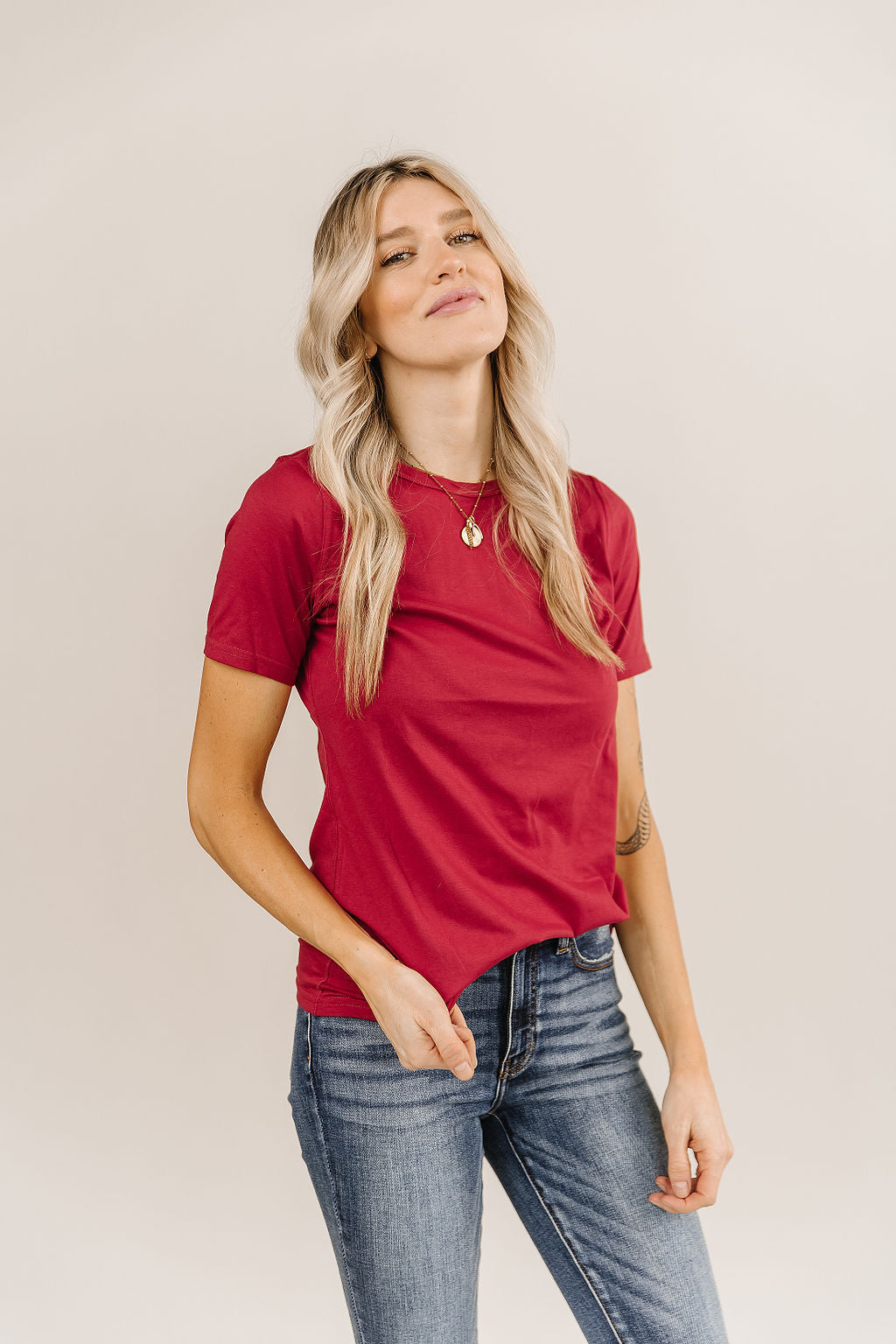 ONLINE ONLY! Ampersand Avenue Crew Neck Lulu Tee - Burgundy