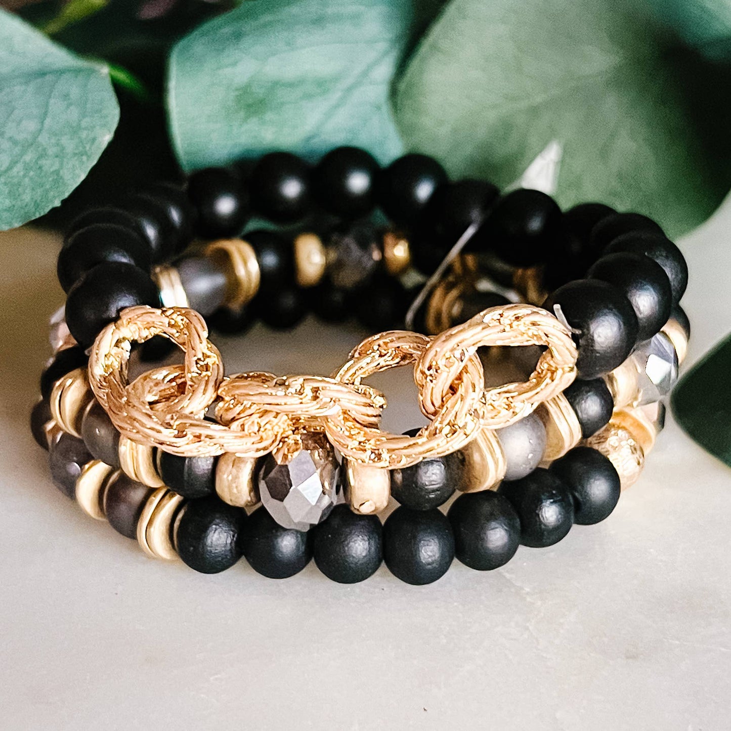Lou & Co -Black Stretch Chain Bracelet