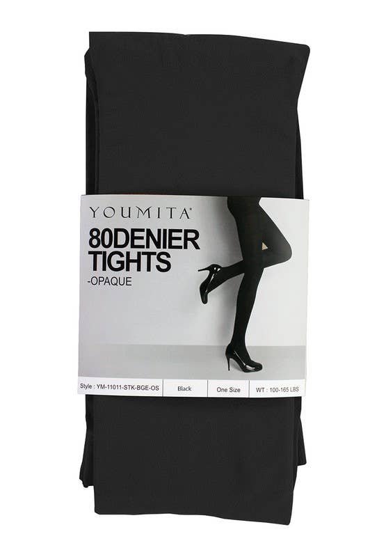 Non-run Opaque Tights with Non-binding Waistband Black
