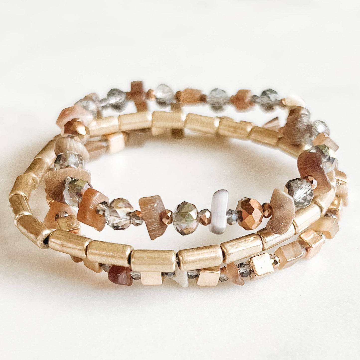 Lou & Co - Brown Strech Beaded Bracelet