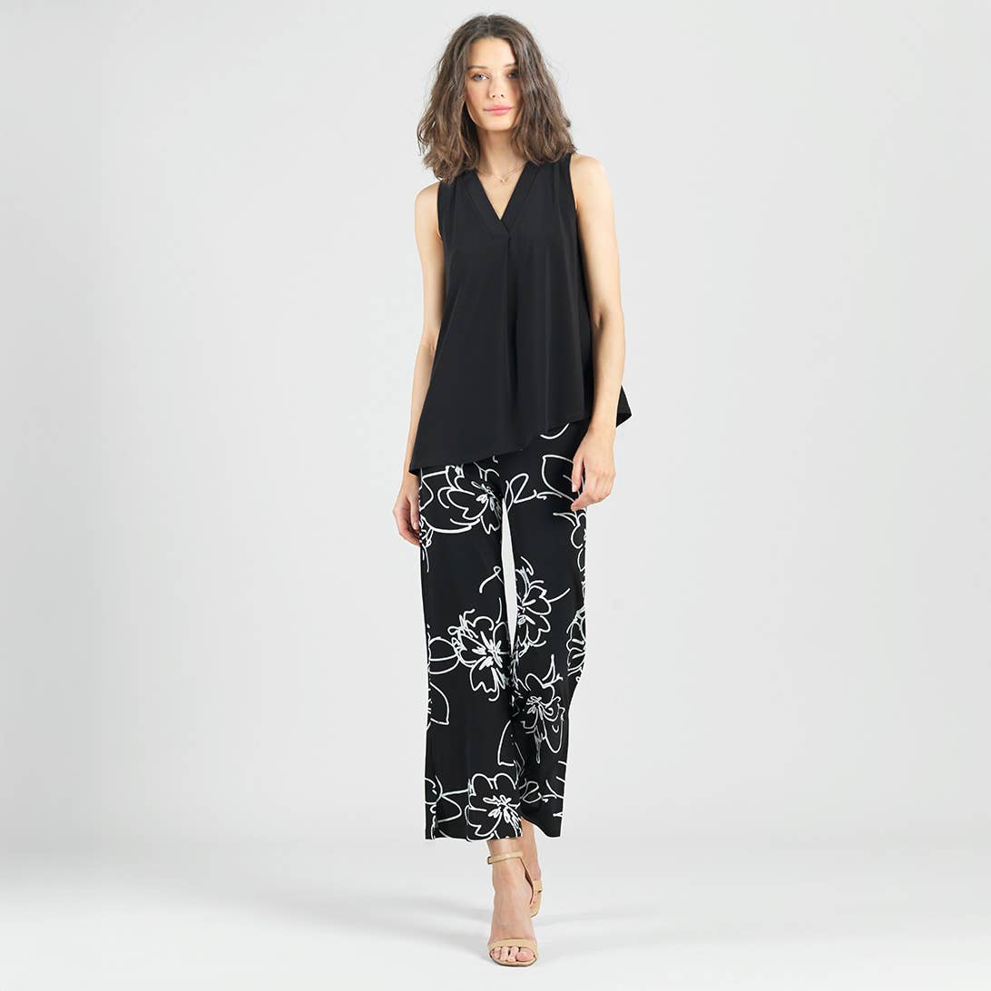 Clara Sunwoo - PT28P1 - Crepe Knit - Side Slit Ankle Pant - Blossom Sketch: Black/White / M