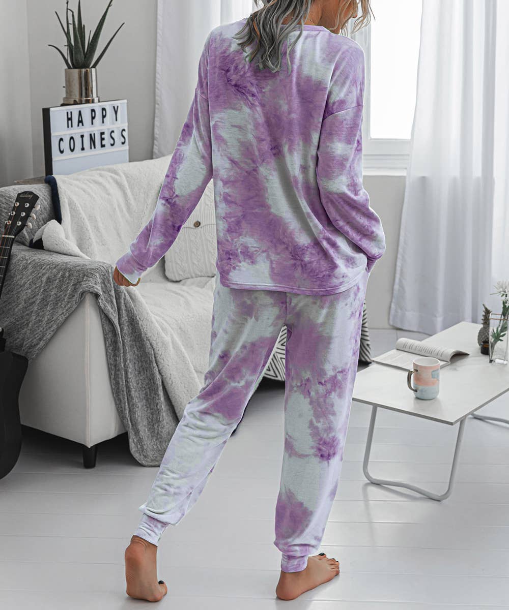 Purple Tie Dye Long Sleeves T-shirt and Joggers Sets