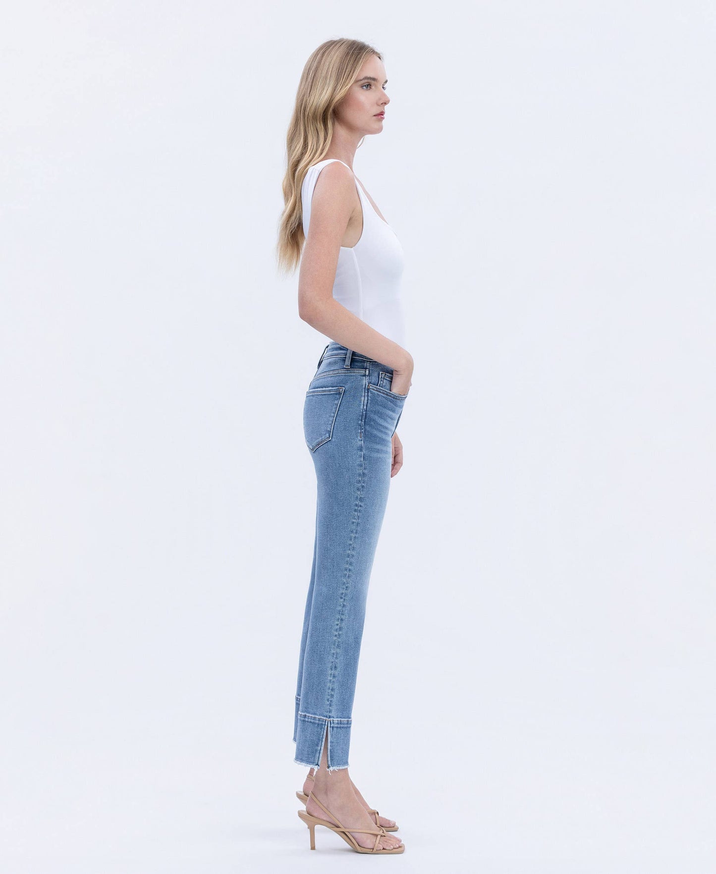 FLYING MONKEY - HIGH RISE TROUSER SLIT HEM KICK FLARE JEANS URBANE