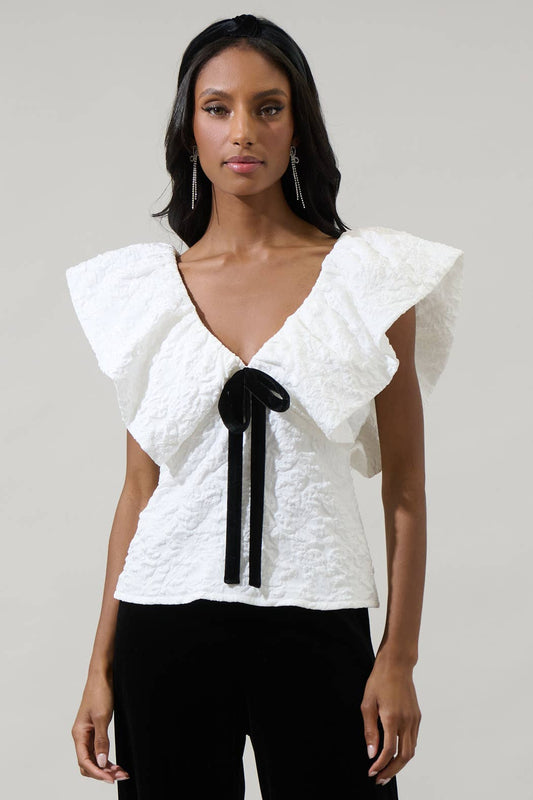 Maryn Jacquard Luci Babydoll Top: White