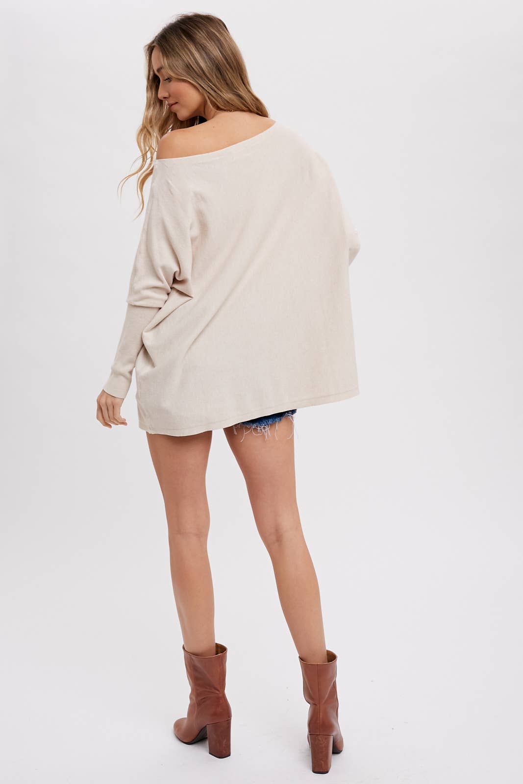 Flowy Boat Neck One Shoulder Top in Chocolate