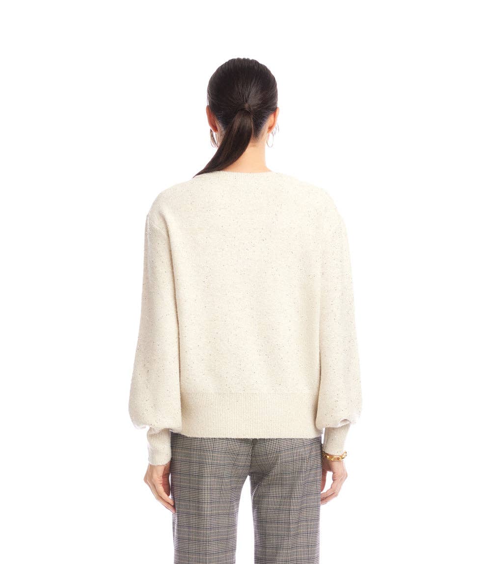 Karen Kane - Sequin V-Neck Sweater: Sand