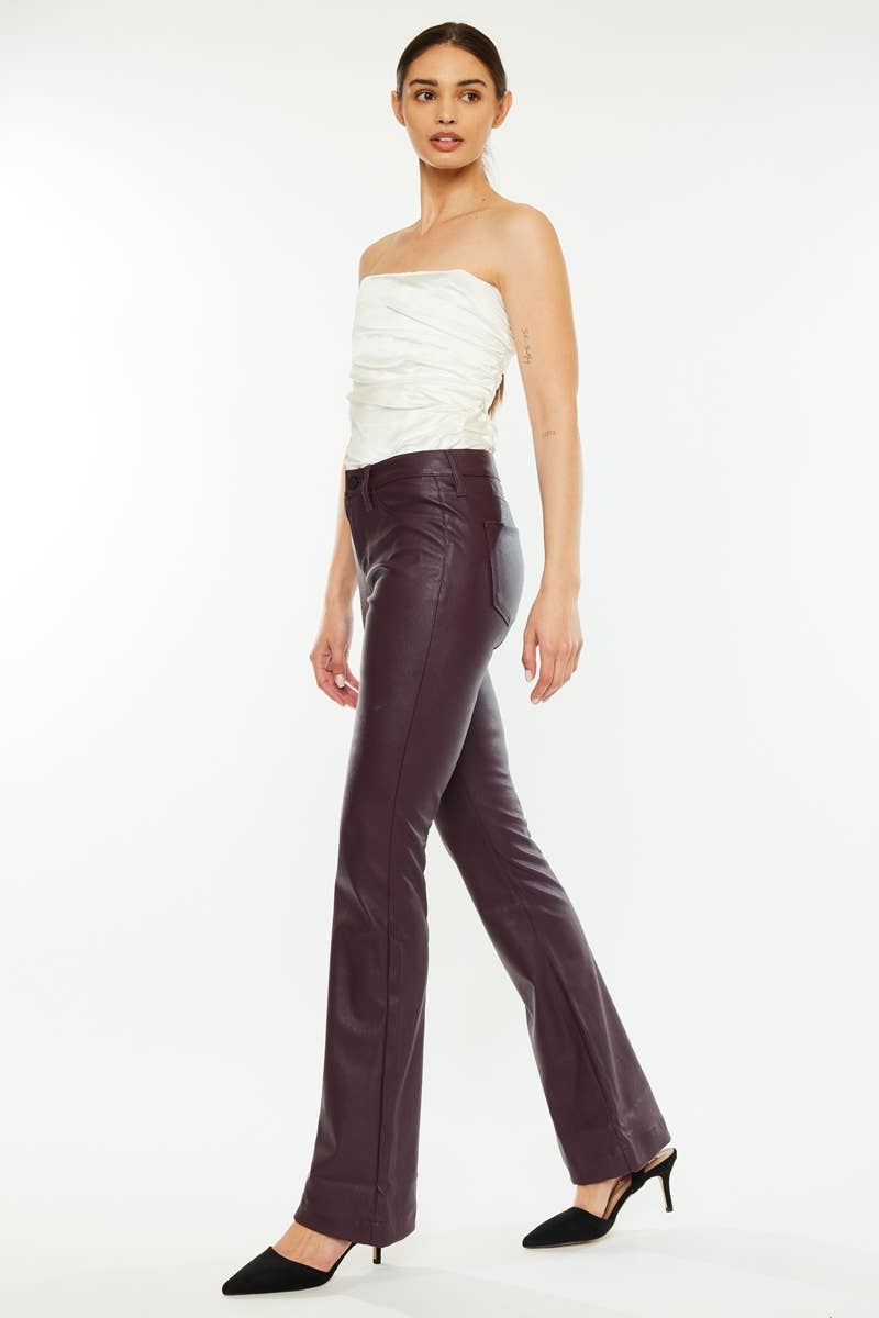 Kan Can USA - BURGUNDY Vegan Leather Pants