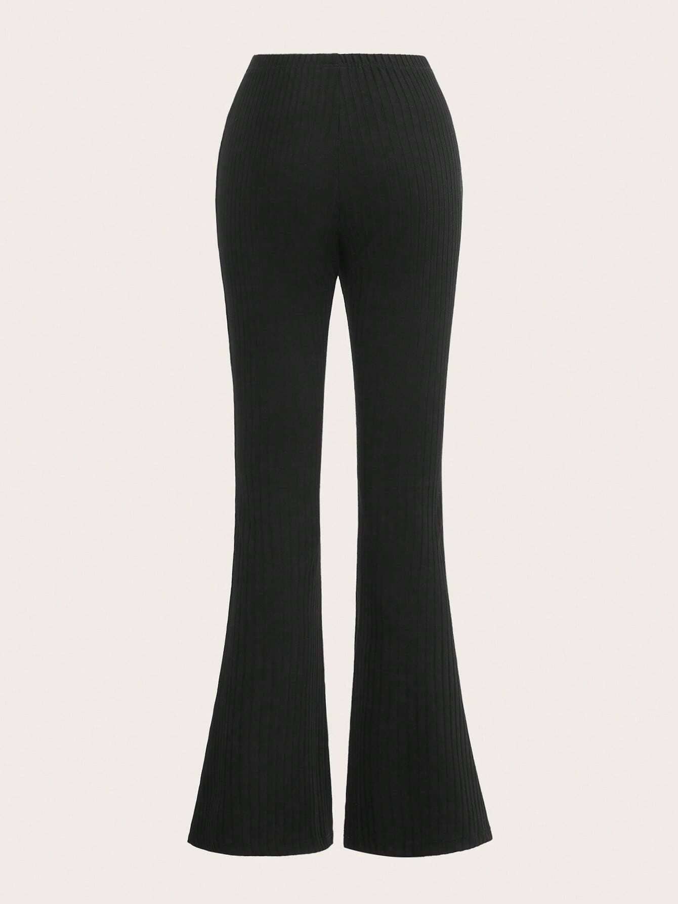 Drawstring Ruched Bell Bottom Fitted Pants Black